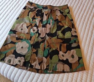 CAbi Green Tan A-Line Cargo Skirt Casual